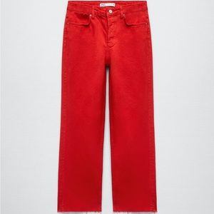 Zara Red Mid Rise Straight Jeans
